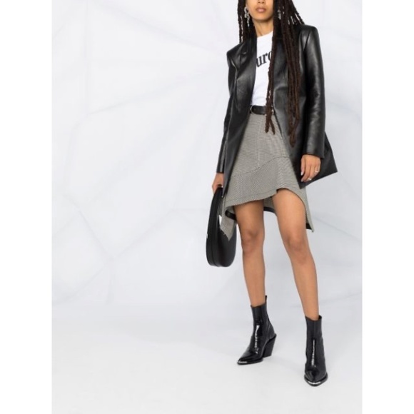 Alexander Wang Houndstooth Ruffle Hem Mini Skirt Black White 4 Small NWT - Picture 3 of 13